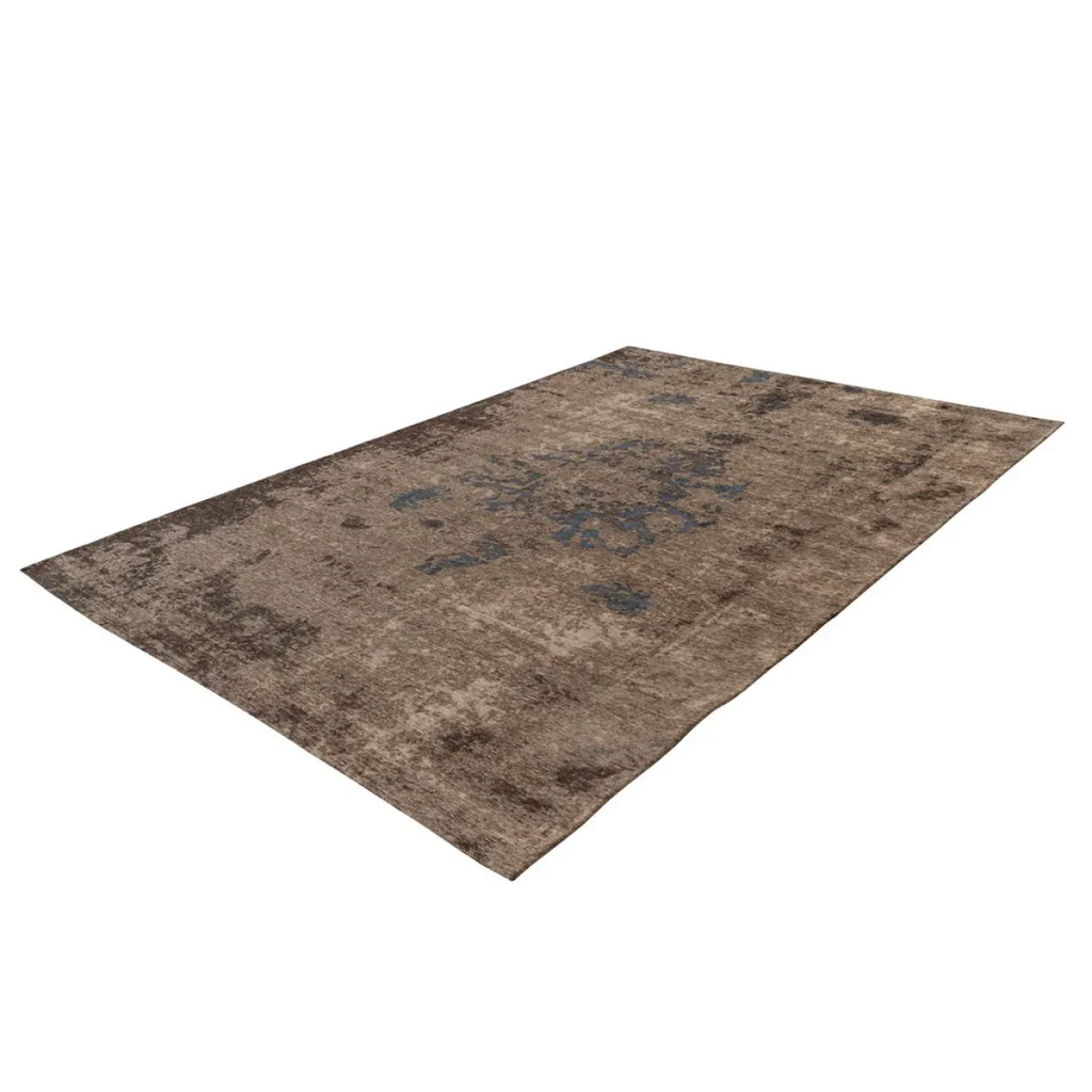 Tapis court vintage délavé marron et bleu ardoise 80x150 cm avec motifs abstraits