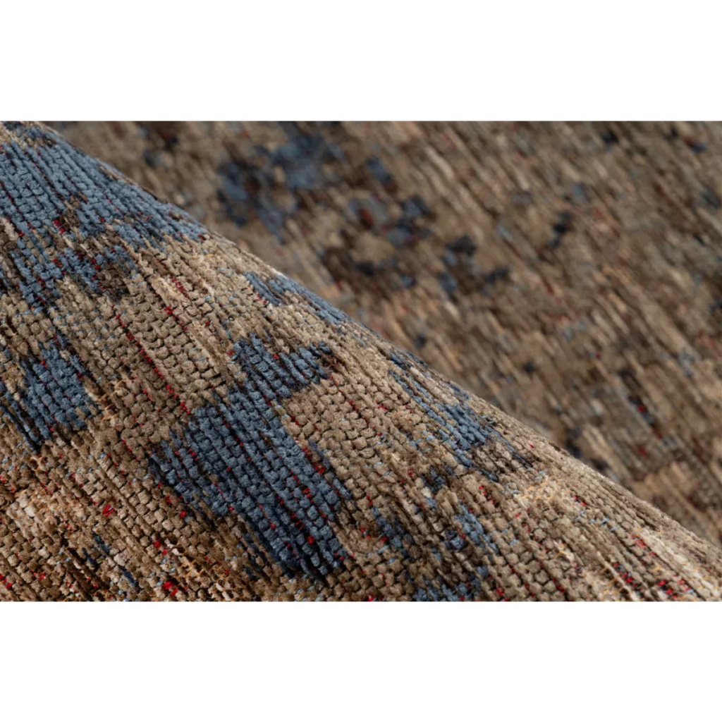 Tapis court vintage délavé marron et bleu ardoise avec texture abstraite 80x150 cm