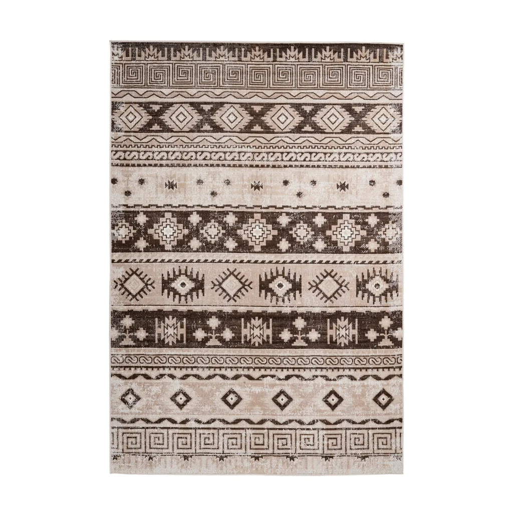 Tapis ethnique motifs géométriques taupe et beige 160x230 cm, tapis rectangulaire à motifs