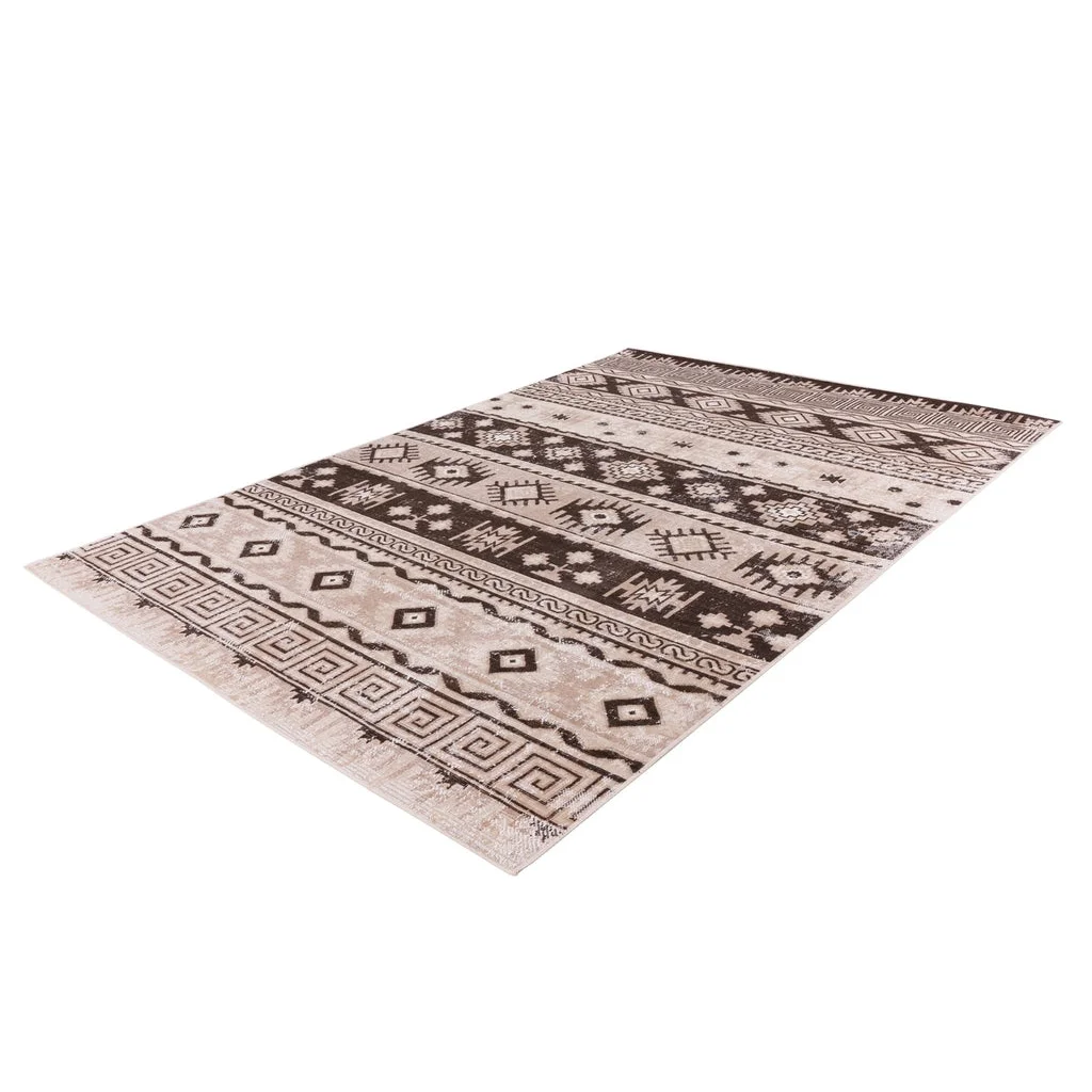 Tapis ethnique à motifs géométriques taupe et beige 160x230 cm