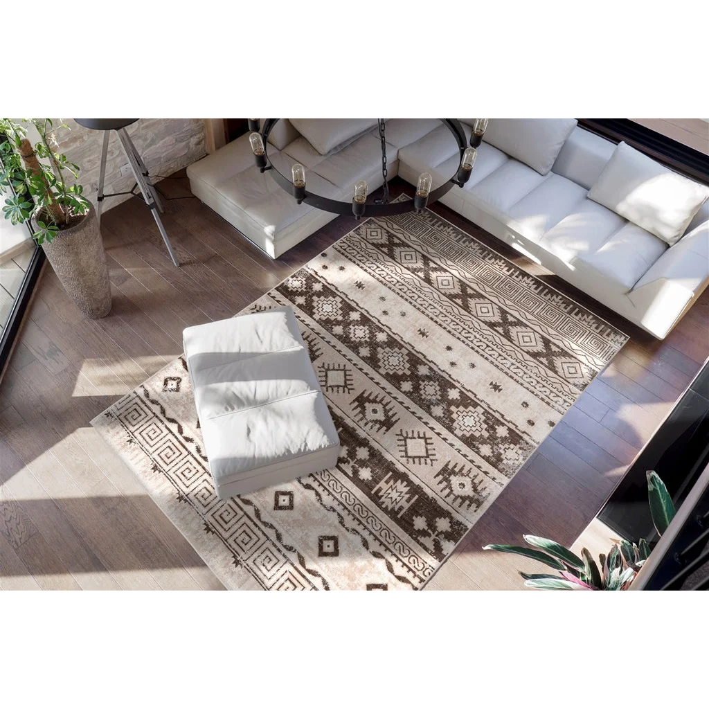 Tapis ethnique motifs géométriques taupe et beige 160x230 cm, rectangle, moderne
