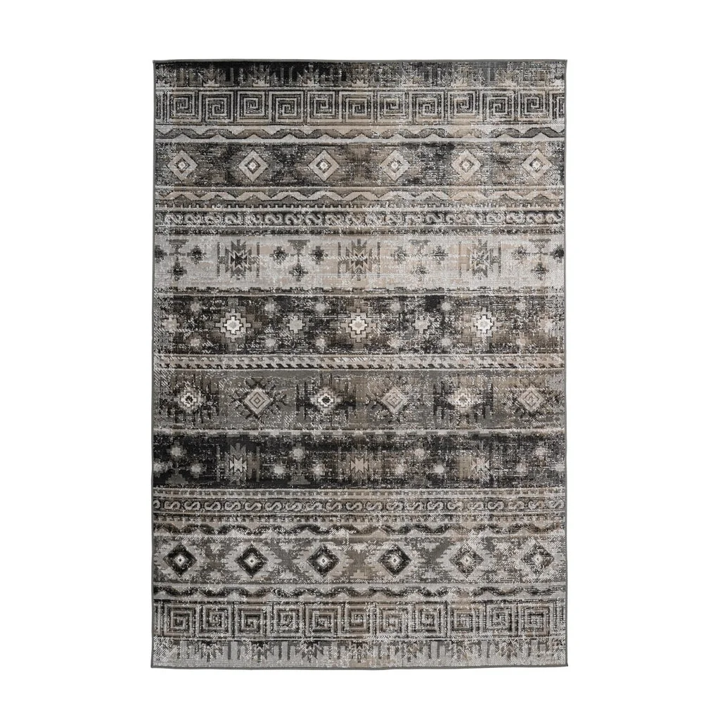 Tapis ethnique rectangulaire à motifs géométriques gris et noir 80x150 cm