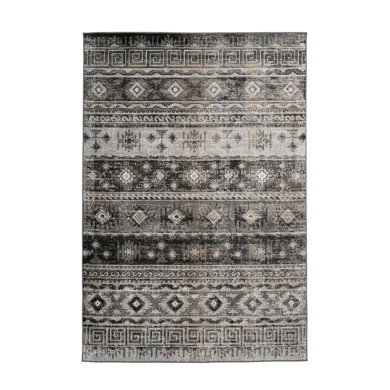 Tapis ethnique rectangulaire à motifs géométriques gris – 80x150 cm