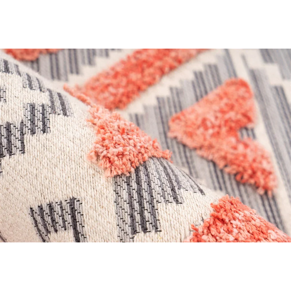 Tissu tissé avec motif géométrique texturé en gris, crème et corail pour Ethnie 100 Grau / Apricot 200cm x 290cm