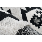 Tapis ethnique rectangulaire gris en coton avec motifs géométriques et franges