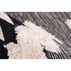 Tapis ethnique rectangulaire noir et blanc en coton avec motifs losanges et texture shaggy