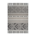 Tapis ethnique rectangulaire tissé taupe et crème avec motifs géométriques gris et blanc