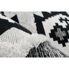 Tapis ethnique tissé motifs Aztec noir et blanc en coton avec franges 200x290 cm