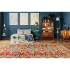 Tapis géométrique multicolore effet vieilli 120x180 cm avec motifs rouges, bleus et jaunes
