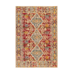 Tapis géométrique multicolore effet vieilli 120x180 cm avec motifs diamants et fleurs