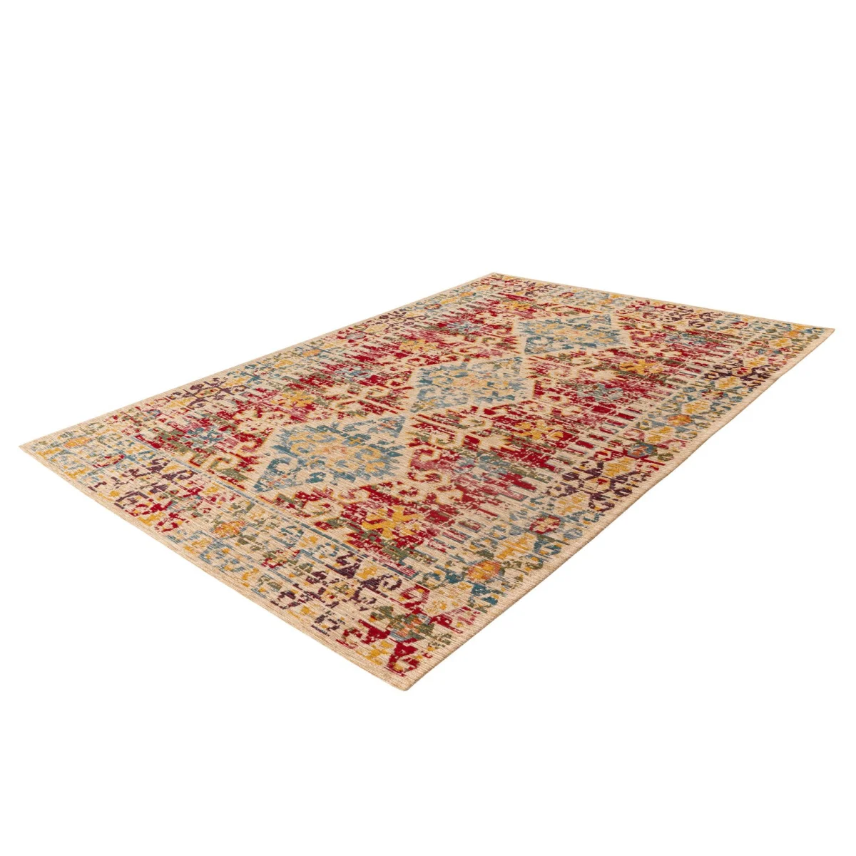 Tapis géométrique multicolore effet vieilli 120x180 cm avec motifs abstraits délavés