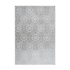 Tapis rectangulaire gris et blanc avec motifs hexagonaux et étoiles en velours