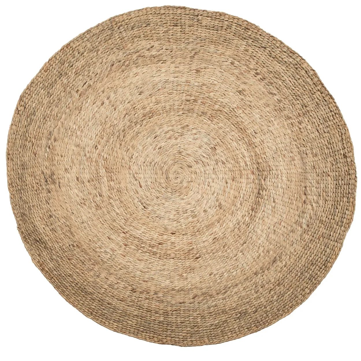 Tapis en jacinthe d’eau naturel 200x200 cm style bohème avec motif rond tissé