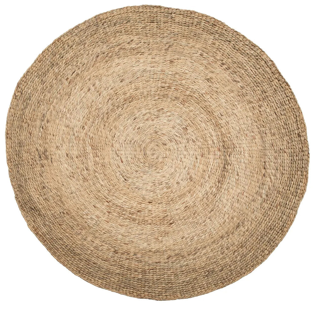 Tapis en jacinthe d’eau naturel 200x200 cm style bohème avec tressage rond et naturel