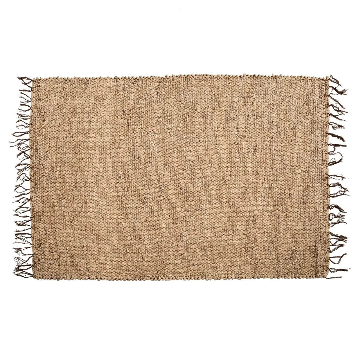 Tapis en jonc d’eau naturel 260x180 cm avec franges, rectangle, brun clair, tissé