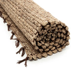 Tapis en jonc d’eau naturel brun tressé avec franges, dimensions 260x180 cm