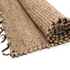 Tapis en jonc d’eau naturel roulé, brun clair, tressé avec franges foncées 260x180 cm