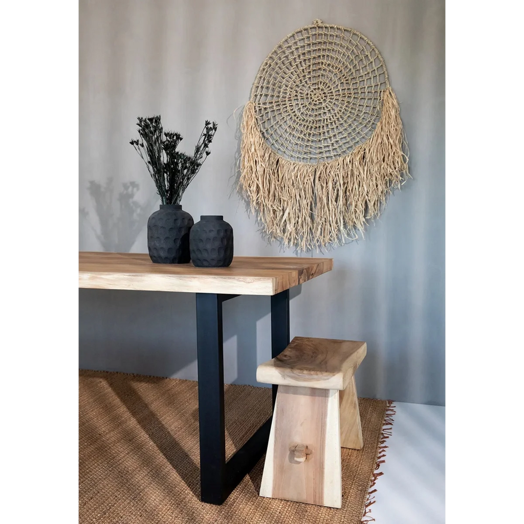 Mur en jonc d’eau naturel tissé avec franges, taille 260x180 cm