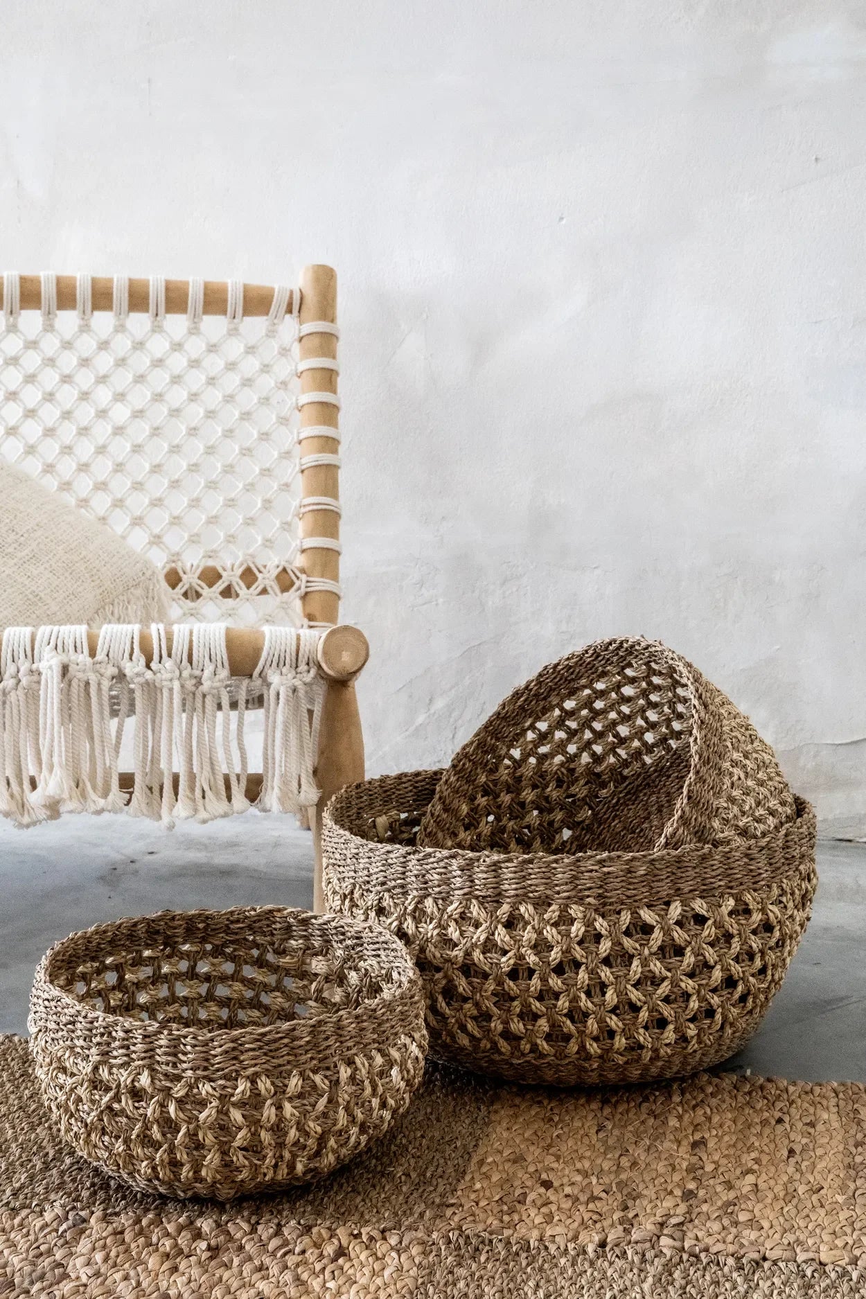 Panier en jonc de mer naturel fait main style bohème, 280x175 cm