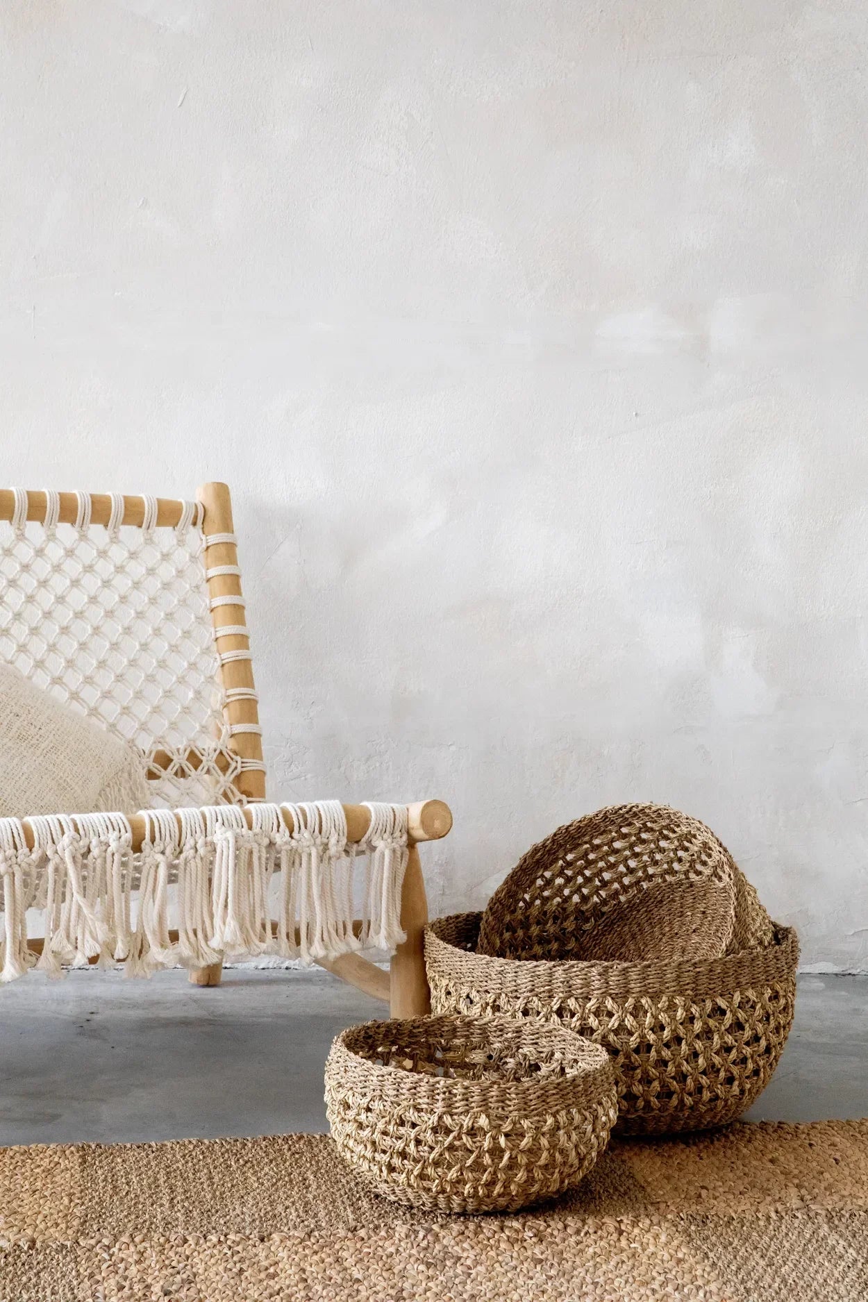 Paniers de rangement tissés en jonc de mer naturel pour style bohème