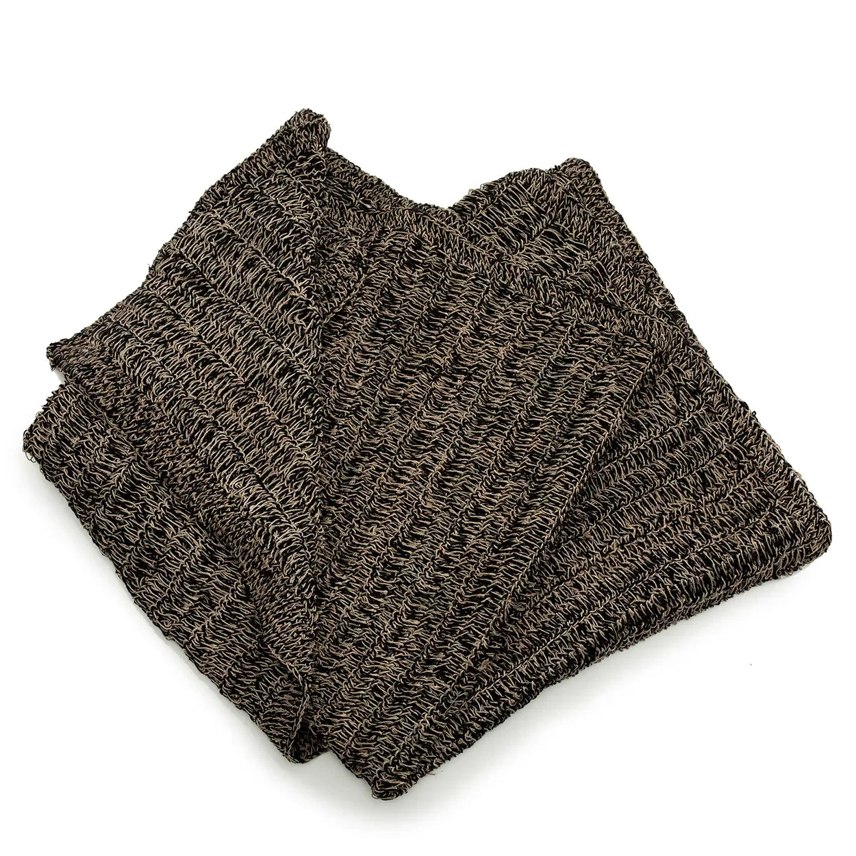 Serviette de vaisselle en tricot beige et marron, Tapis en jonc de mer noir naturel