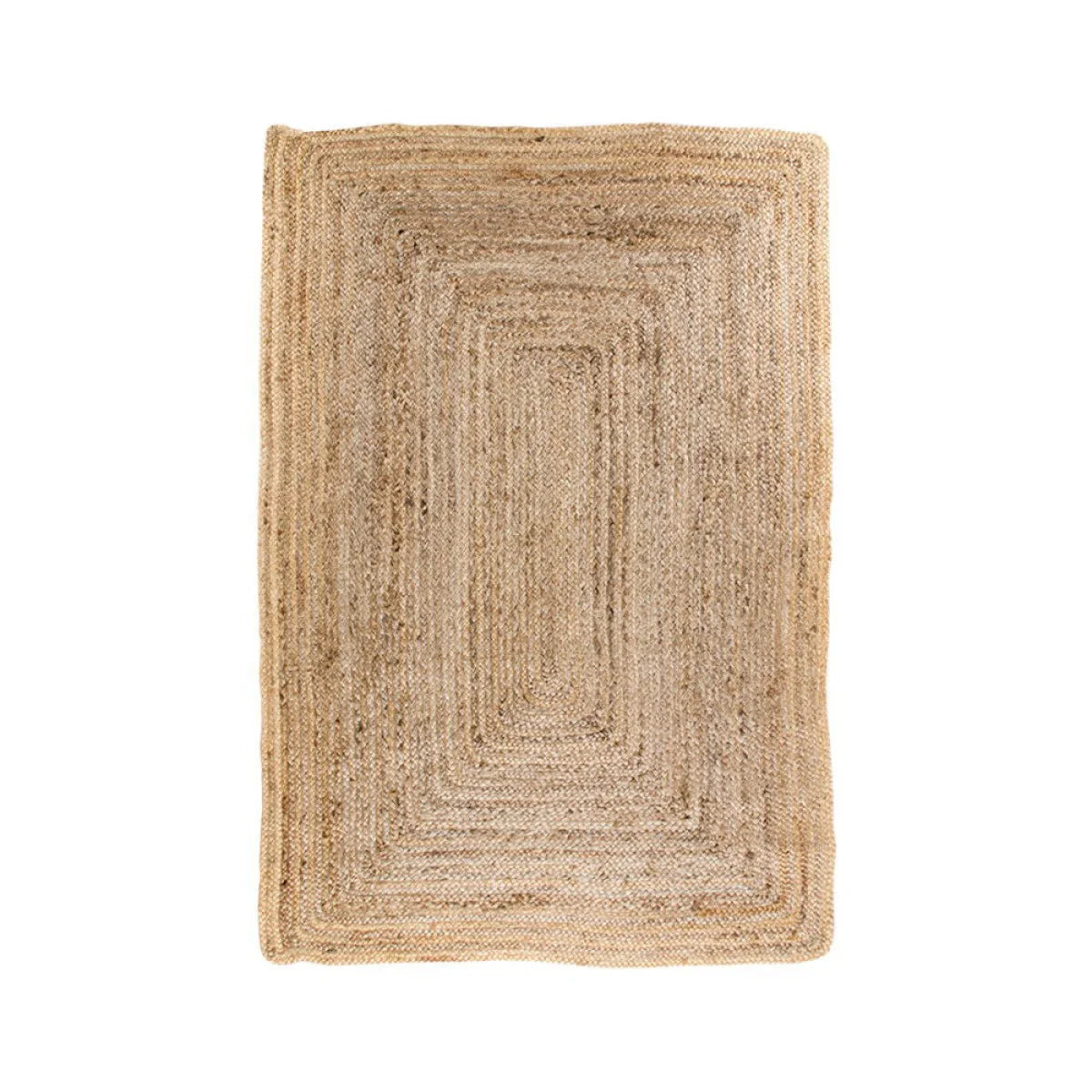 Tapis en jute naturelle tressée beige rectangulaire 60x90 cm avec motifs concentriques