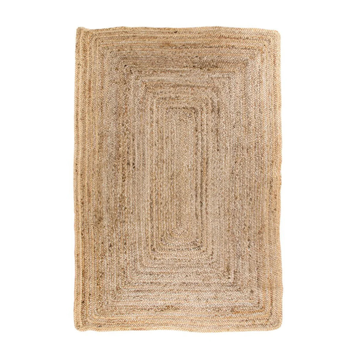 Tapis en jute tressé rectangulaire beige à rayures concentriques naturelles 120x180 cm