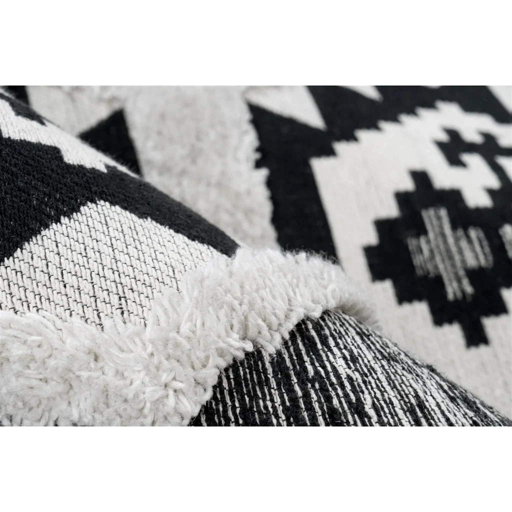 Tapis rectangulaire en coton gris à motifs géométriques avec franges, 80x150 cm