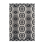 Tapis rectangulaire en coton tissé gris et blanc avec motifs géométriques noirs