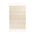 Tapis en laine écru rectangulaire avec franges et motifs géométriques