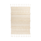 Tapis en laine écru rectangulaire avec franges et motifs géométriques