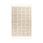 Tapis en laine écru avec motifs géométriques et franges pour décoration intérieure
