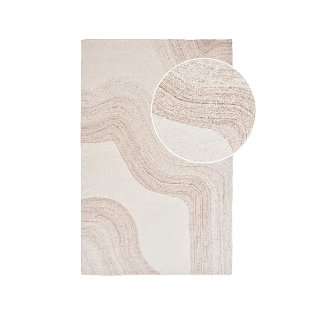 Tapis en laine fait main avec motifs ondulés beige et ivoire 160x230 cm