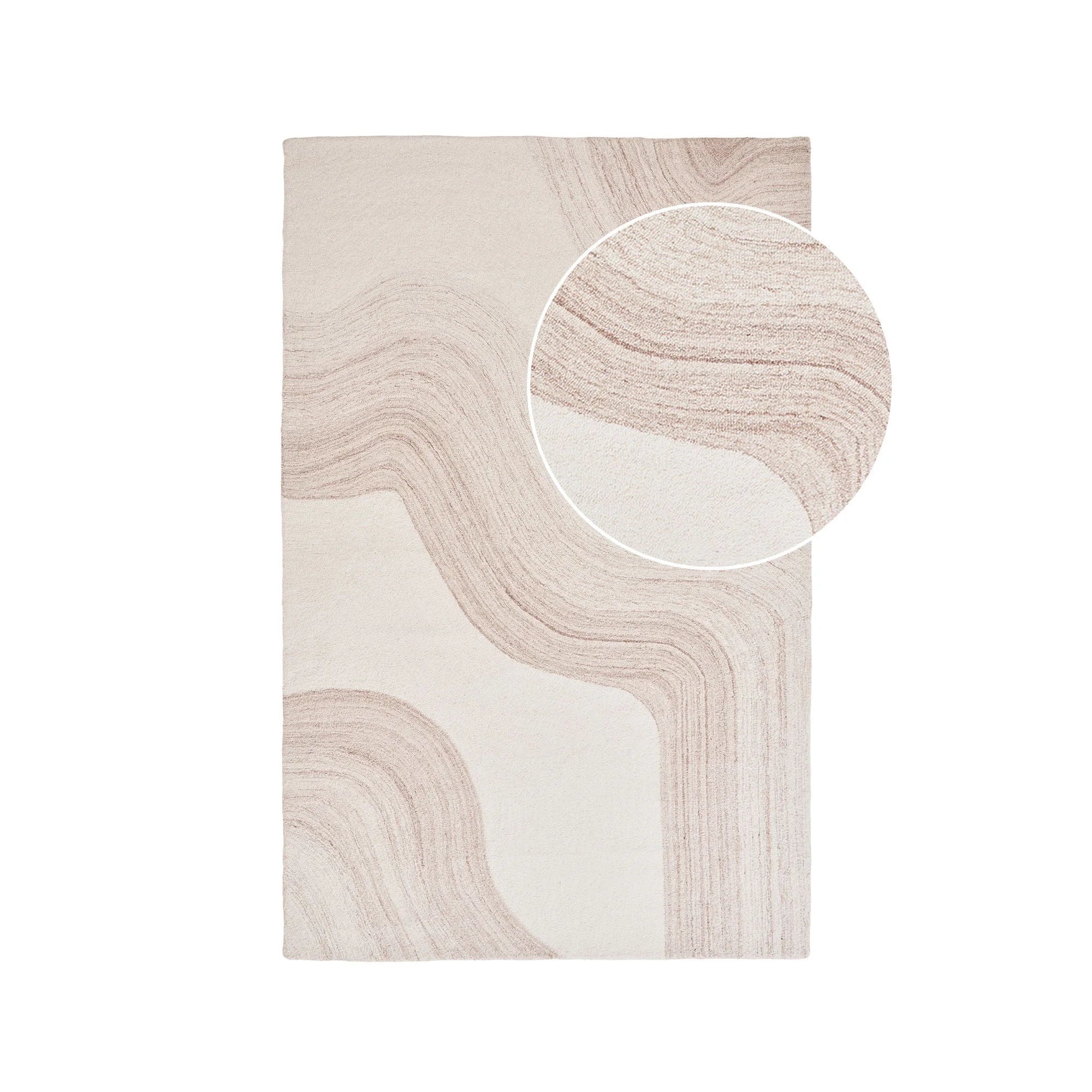 Tapis en laine fait main avec motifs ondulés beige et ivoire 160x230 cm