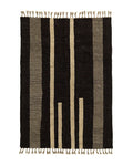 Tapis en laine noir et beige à rayures graphiques, 300x205 cm, frangé