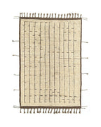 Tapis en laine tissé beige et brun à franges, 290x197 cm