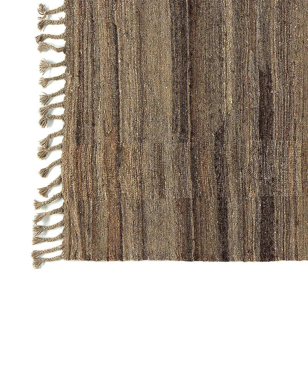 Tapis en laine tissé à la main rayures brunes frangé 298x207 cm