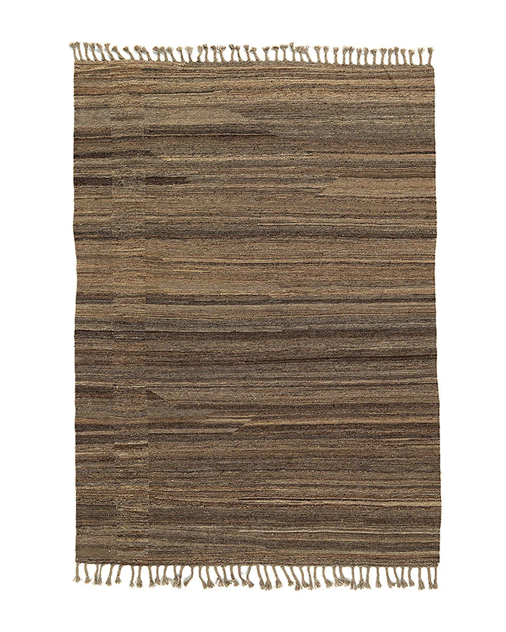 Tapis en laine tissé à la main rayures brunes avec franges 298x207 cm
