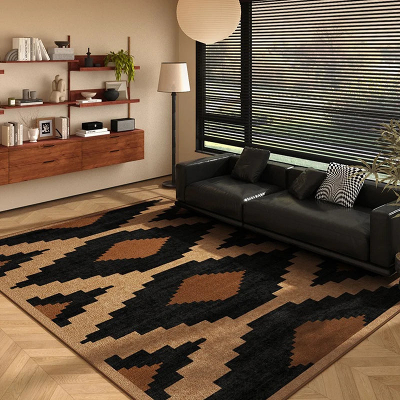 Tapis marron rectangulaire idéal pour chambre ou salon bohème.