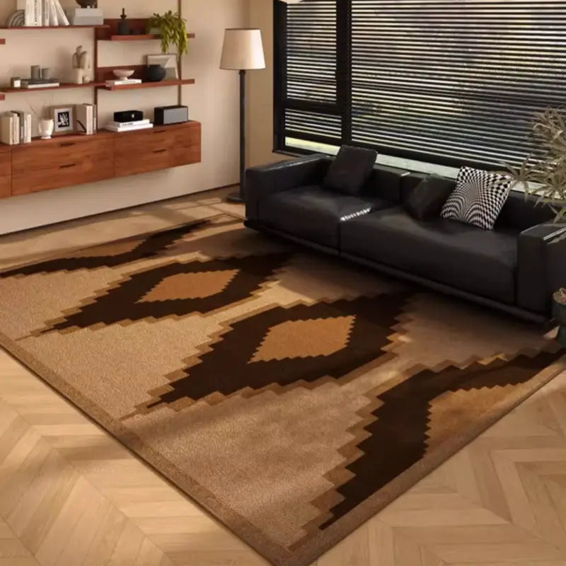 Décoration intérieure avec un tapis marron moderne et rétro.