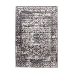 Tapis oriental vieilli gris et blanc à motifs persans, 80x150 cm, aspect distressé