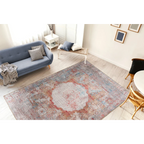 Tapis floral Faye 100 Multi 120cm x 180cm en gris, rose et bleu, usé et distressé