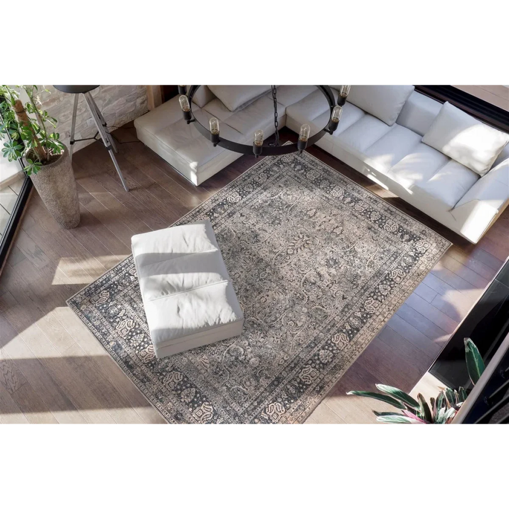 Tapis rectangulaire Faye 900 Multi / Schwarz 75cm x 150cm avec motif gris et beige