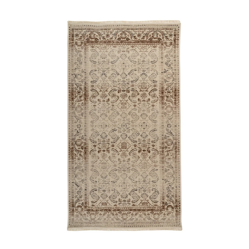Tapis oriental à poils courts beige et brun effet vieilli – 160x230 cm