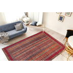 Tapis rectangulaire à rayures multicolores avec bordure rouge foncé pour Faye 400 Rot