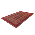 Tapis rectangulaire à bordure rouge avec motif rayé multicolore pour Faye 400 Multi Rot 110cm x 180cm
