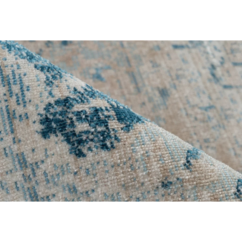 Tapis oriental beige et bleu roulé avec motif abstrait central rectangulaire 160x230 cm