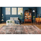 Tapis oriental vieilli à poils courts terracotta et beige 200x290 cm