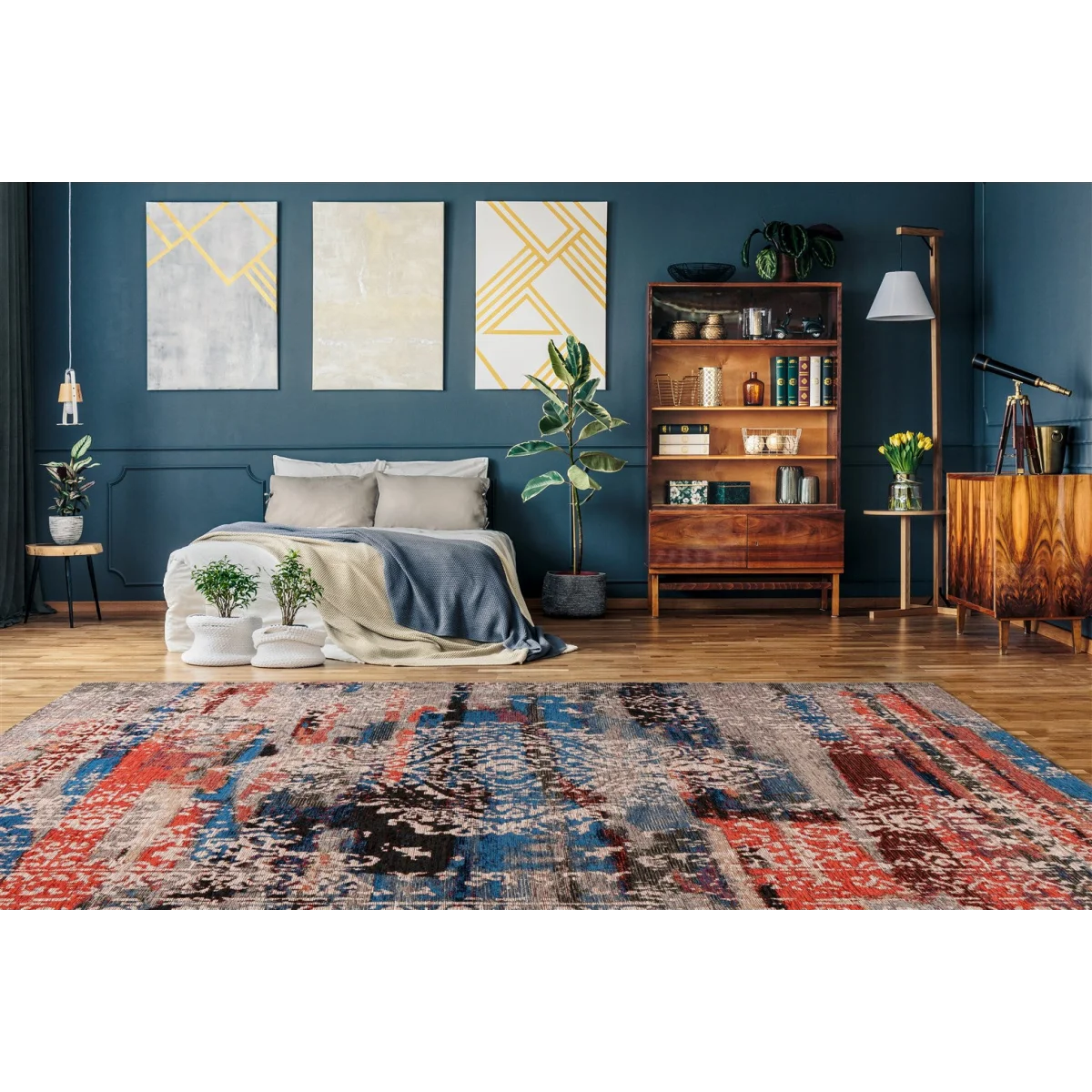 Tapis oriental multicolore à médaillon délavé en velours ras 160x230 cm