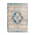 Tapis oriental rectangulaire à médaillon crème et bleu en velours ras 120x170 cm